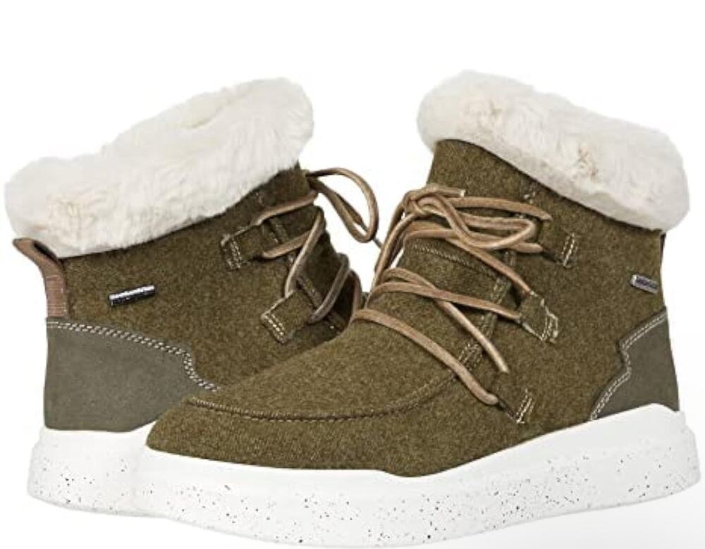 Romika Helsinki Faux Fur Lace Up Booties, Olive, Women's Size US 9/9.5, NWT